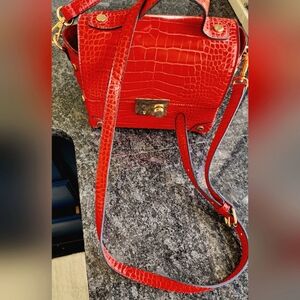David Jones Red Faux Crocodile Vegan Leather Purse